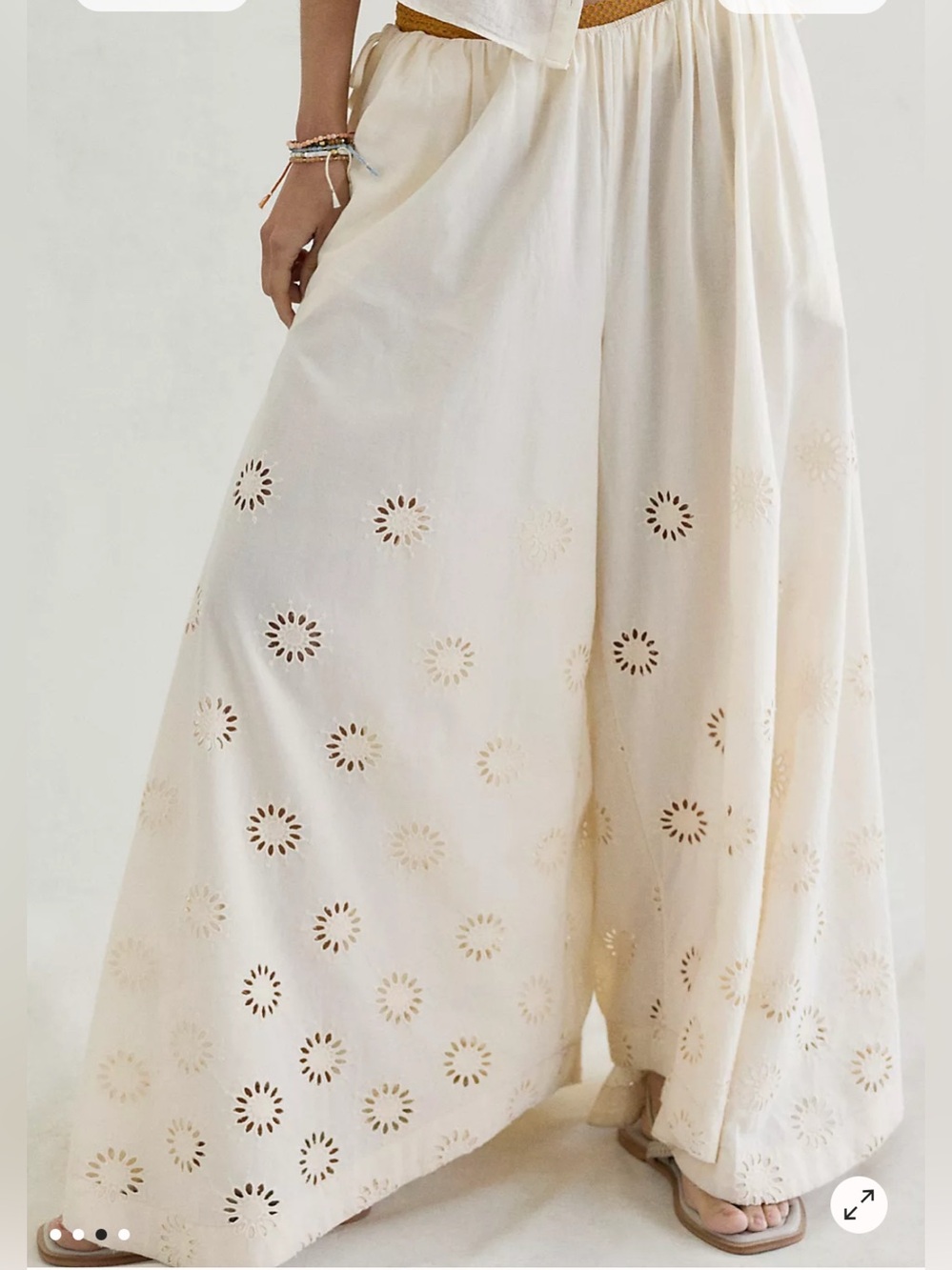 Free People Cream Eyelet Wide-Leg Pants - Picture 2 of 4